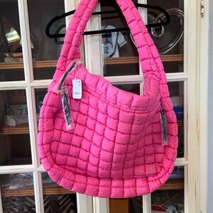 Free People Quilted Hobo Bag in Bright Pink